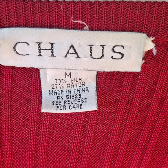 Chaus Button Down Cardigan Silk Women's Red Size M - Picture 9 of 9